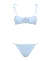 floral-appliqué bikini L light blue