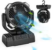 Simpeak 10000 mAh Rechargeable LED USB Fan Desk Fan, Portable Personal Fan Outdoor Indoor Office Home Desk Car Camping Fan with 4 Speeds| 3 LED Light Modes|Shakes Head Automatically|/Timing, Black