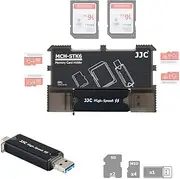 JJC Credit Card Size Compact Ultra Slim Memory Card Case, Card Storge Holder SD/SDHC/SDXC Card * 2 + Micro SD MicroSD MSD/TF Card * 4 + USB 3.0 Multi-Function Card Reader (Included) * 1