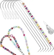 6 PCS Large Eye Curved Beading Needles with 1pc Bead Needle Threader, 5.3 Inch Flexible Beading Needle for Bead Spinner, Bead Needles for DIY Beading Jewelry Making Crafts