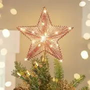 Star Tree Topper Christmas Glitter 3D LED Lights Decoration Holiday Seasonal Decor Rose Gold Festive Ornament Elegant Display