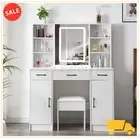 Large Vanity Makeup Table Set with LED Mirror Drawers Stool Dressing Table Desk