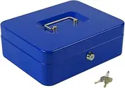 KYODOLED Large Lock Box with Money Tray,Storage Cash Box with Lock,Safe Metal Box for Money,9.84"x 7.87"x 3.54" Blue Large