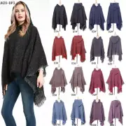 Women Lady Poncho Pullover Wrap Cape Shawl Cloak with Hat Coat Soft Knitwear