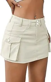 [CZFDHP] Low Waist Cargo Skirt Women Button Mini Cargo Denim Skirt with Pocket Mini Skirt