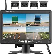 1080P Wireless Rear View Camera System for Motorhome, 7 Inch Rear View Camera Monitor for 4 Channels with Waterproof IP69 Night Vision Front/Rear View Camera for Truck/Motorhome/Van/SUV/Pickup with
