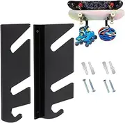 Skateboard Wall Mount – Clear Acrylic Skateboard Rack, Double Layer Design | Wall Hanger with Storage Hook for Longboard, Deck, Helmet, Roller Skates, Room Display, Garage Organizer
