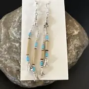 Blue Turquoise Shell Heishi Liquid Sterling Silver Dangle Bead Earrings 17934