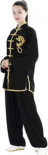 [ZooBoo] Unisex Cotton and Silk Dragon Embroidery Long Sleeves Tai Chi Uniform Suit Martial Arts Wing Chun Clothing