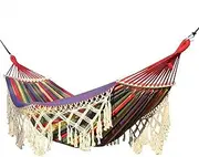 WEQOJKSHLL Cotton Hammock with Tassels, Portable Hammock with Bag, Boho Hammock Fringe Large Garden Hammock for Adults Porch Travel Backyard Camping,Red,200 * 150cm