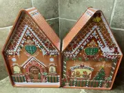 2 LARGE Silver Crane Company Gingerbread House Tins with Cookies, 18oz