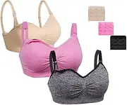 [Dreamburn] Maternity Nursing Bra 1/2/3 Pack Wireless Seamless Breastfeeding Bras 4 Rows Adjust Hook with Removable Spill Prevention Pads Add Extenders Comfortable