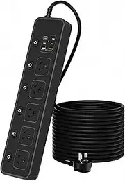 Power Board Independent Switch Surge Protector, Power Strip 5 Widely Outlets and 6 USB Ports(4 USB C Outlets) with PD30W Super Fast Charging, 1.8M Extension Cord, Wall Mount for Home Office Dorm Black