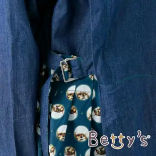 【betty’s 貝蒂思】拼接貓咪印花牛仔洋裝(深藍)