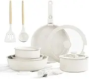 PFATURKHN Ceramic Cookware Set 17 Piece,Pots and Pans Set,Non Toxic Cookware Set with Detachable Handle,Induction Nonstick Kitchen Sets,PFAS/PFOA Free,Dishwasher/Oven Safe/Suitable for All Stoves
