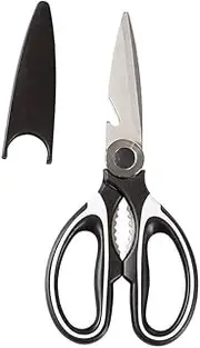AIMALL Heavy-Duty Multi-Purpose Kitchen Scissors Shears, Stainless Steel Meat and Poultry Shears, Food Cooking Utility Scissors with Nut Cracker, Bottle Opener, Modern Design - Black and Red