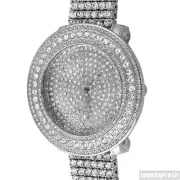 Silver Fully Iced Out Fancy Bezel Pilot Luxury Mens Watch