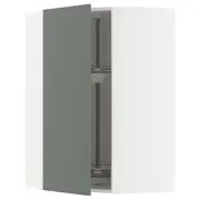 METOD corner wall cabinet with carousel, white/Nickebo matt grey-green, 68x100 cm