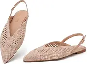 [SHOBOO] Women's Knit Pointed Toe Slingback Flats - Adjustable Buckle Ballet Flats, Dressy and Comfortable