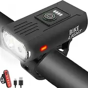 Bike Light, High Lumens Super Bright Bicycle Light, 6+4 Modes USB Rechargeable Bike Headlight & Tail Light Set, Waterproof Safety Bike Front & Rear Light for Road, Mountain, Night Riding