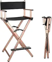 Uandhome Aluminum Folding Directors Chair Makeup Chair,Makeup Artist Director Chair Lightweight Portable with Footrest 300lbs Capacity Solid Hardwood Suitable for Makeup Artist (Rose Gold)