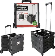 Collapsing Shopping Trolley Cart, Heavy Duty Foldable Basket, Extendable Handle, 35kg Load Capacity, for Carrying Groceries, Office Supplies, Tools - Black