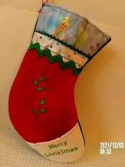 Tinker bell Christmas Holiday Stocking embroidered, handmade one of a kind, 9 in