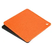 Silicone Trivet Mats 2pcs, Square Hot Pan Pads Hot Pot Holder -Black, Orange