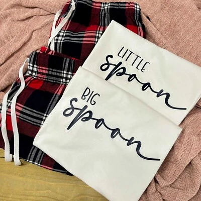 MATCHING COUPLES PYJAMAS: Big Spoon/Little Spoon Tartan PJ Set Wedding Gift Xmas