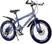 Mountain Bike Fjw Unisex 7 Speed ​​Mountain Bike 20 inch 22 inch 24 inch High-Carbon Steel Student Child Commuter City Hardtail,Blue,14 Inch