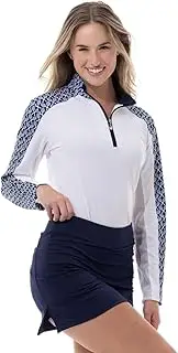 [SanSoleil] SolCool Long Sleeve Print Mock w/Swarovski Zipper Puller. UPF 50+ Sun Protection â€“ Extra Cool.