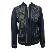 Alfred Dunner Women Blazer Open Front Embroidered Blue Petite 10P NEW