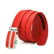 Fashion Men's Cowskin Leather Belt Automatic Buckle Belt Red Ratchet Strap Gift
