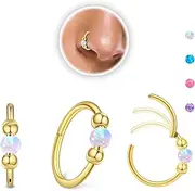 LEMIURRA 2PCS 18g Opal Nose Rings for Women Nose Hoops 8mm/10mm 316L Surgical Steel Nose Rings Piercing Jewelry Can Be Used as a Nose Ring, Septum Ring, and Cartilage Earring