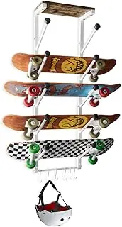 Skateboard Rack Wall Mount with Five-Layer Skate Board Stand for Storage Longboard Deck Organizer, Skateboard Wall Display Hanger Holder with 6 Hooks for Home or Garage