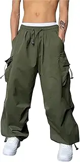 [Generic] Mens Work Cargo Pants Relaxed Fit Baggy Parachute Sweatpants Casual Hip Hop Harem Pants with Multi Pockets