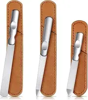 3 Pcs Stainless Steel Nail Files Kit with Leather Case, Double Sided Metal Nail Files with Anti-Slip Handle for Women and Men, Metal File Buffer Manicure Pedicure Tools for Fingernail Toenail(Brown)