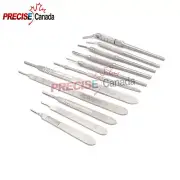 SET OF 12 ASSORTED SURGICAL SCALPEL BLADE HANDLES FLAT + ROUND #3 #4 #3L #4L #7