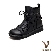 在飛比找森森購物網優惠-【VECCHIO】羅馬鞋 短靴/全真皮頭層牛皮復古立體縫線洞