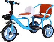 Kids Double Seat Tricycle, Daycare Toddler Tricycle with Passenger Seat, Toddler Tricycle with Height-Adjustable Handlebars and Rear Seat Choice for Enlightenment for Kids Baby(Blue)