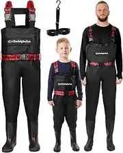 DaddyGoFish Chest Wader for Kids and Adults, Fishing and Hunting Waders with a Pocket and a Wader Hanger, Black - Age 3-4