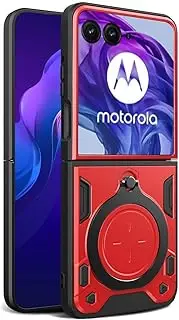 [BORYA] Case for Motorola Razr 40 Ultra, Ultra Thin Military Grade Shockproof Protective Case, PC + TPU Silicone Mobile Phone Case with Magnetic Metal Ring Stand and Camera Cover, Red