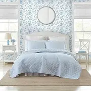 [Laura Ashley] Quilt Set, Super Soft Bedding with Matching Sham, Casual Home Decor (Oxford Stripe Blue, King)