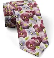 [KAWAMOUSE] ( Floral Pansy Watercolor ) Fashion Novelty Necktie, Conversation Neckwear Ties Great for Party and Events, As Shown
