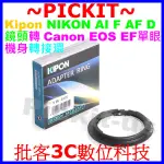 精準無限遠對焦 KIPON NIKON AI F AF鏡頭轉CANON EOS EF相機身轉接環 NIKON-CANON