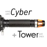 KiWAV Motorcycle Cyber Grips Black with Tower Bar Ends Orange/Silver