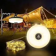 Camping String Lights for Indoors and Outdoors,3-in-1 Roll Up Portable String Light,33FT Rechargeable Waterproof Lights for Tent, Party Festival