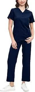kowaku Women Scrubs Set Nurse Uniform Set Nurse Top Pants Scrubs Top and Pants Nurse Scrubs for Healthcare Pet Groomer Beauty Salon
