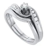 14k White Gold Round Diamond Solitaire Bridal Wedding Ring Set 1/4 Cttw