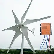 800W-1200W Wind Power Generator 12V / 24V / 48V Home Wind Turbine Generator Kit with MPPT Controller and 6 White Blades, Automatic Adjustment of Windward Direction for Roofing Boats,1200w,24V